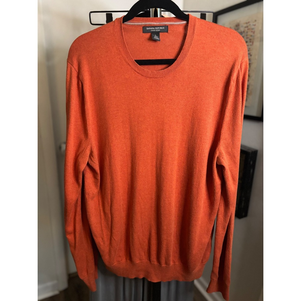 Banana Republic Luxury Blend Silk Cotton Cashmere Crewneck Sweater Orange Mens L